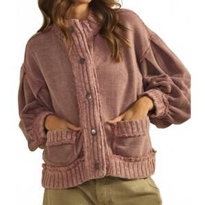 NEW LOVLOV washed trim cardigan jacket in mauve